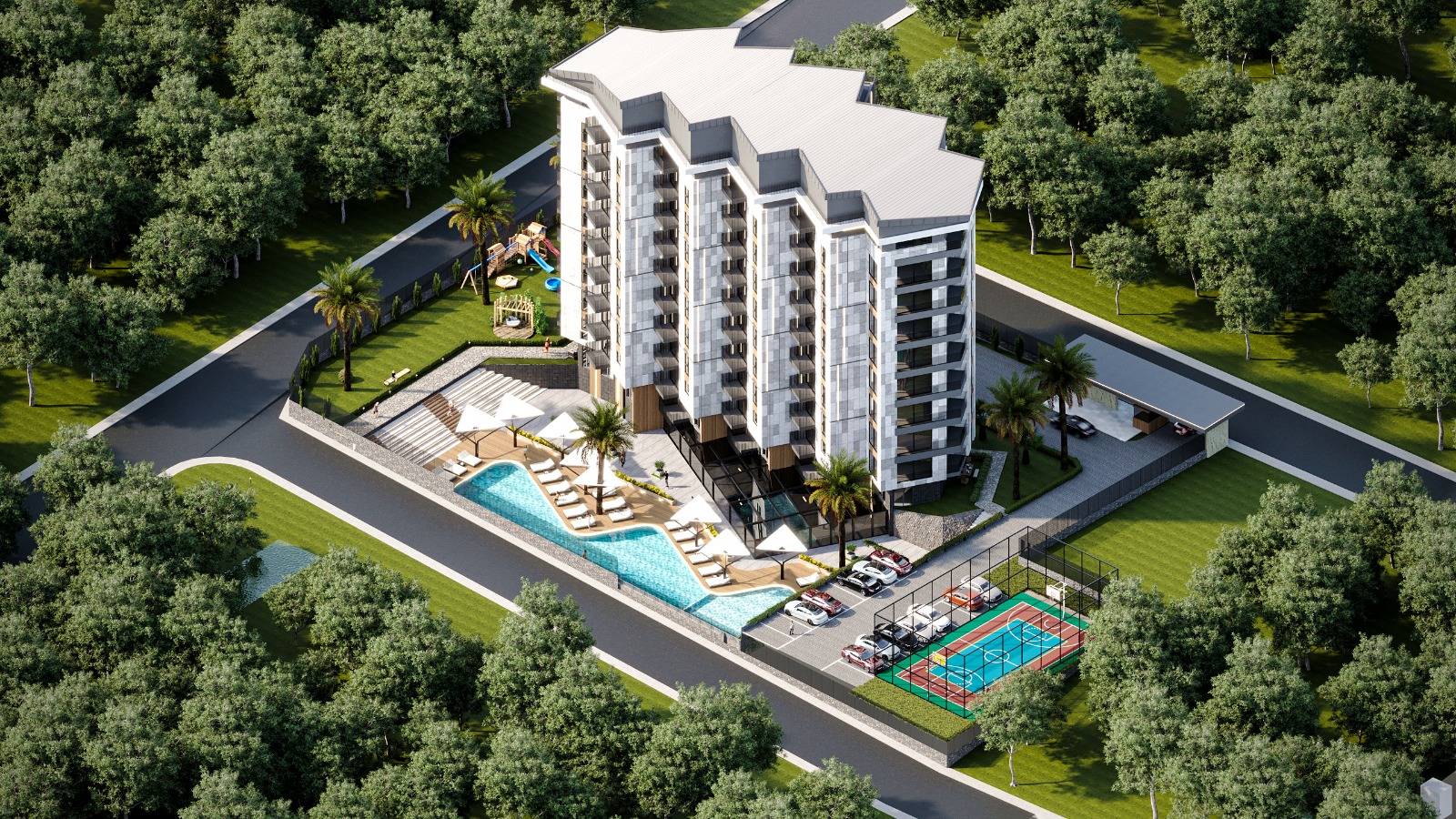 Modern residential complex in the rapidly developing area of Gazipasa with direct sea views